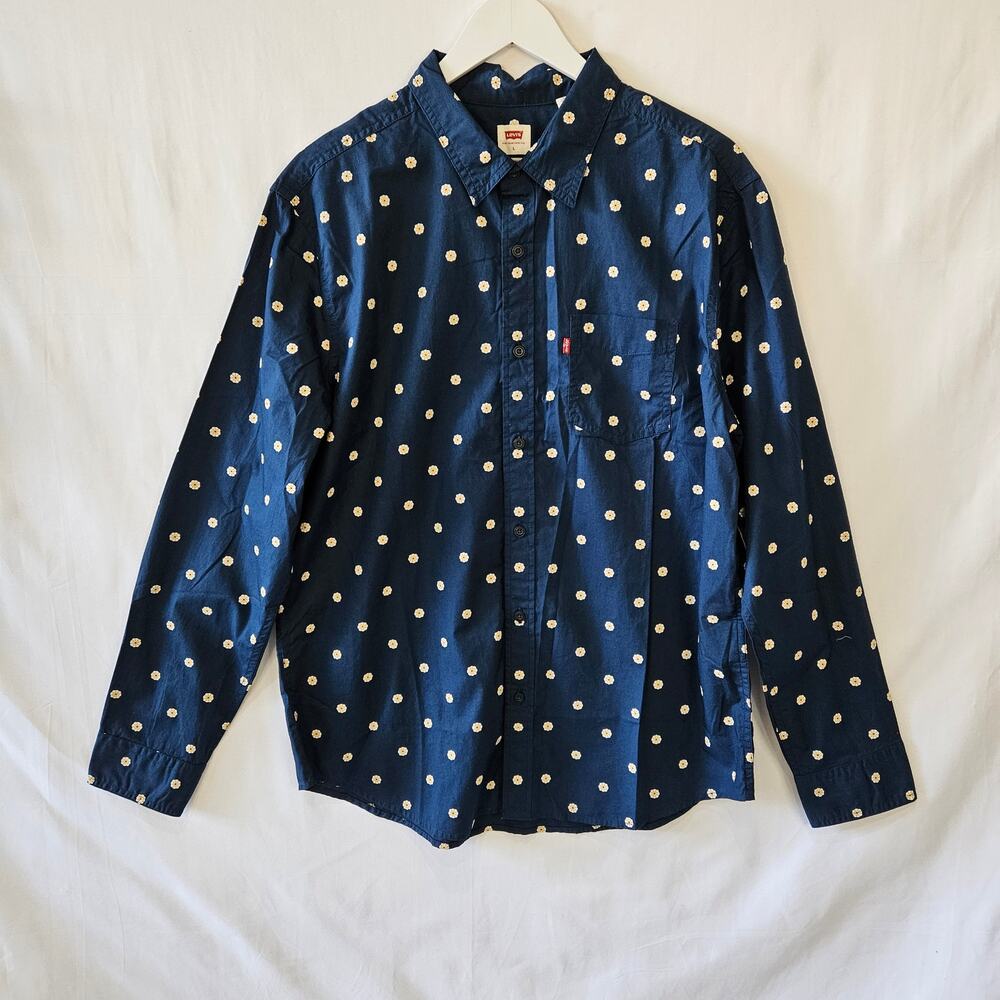 Levi's Floral Button Up Long Sleeve Shirt Blue White Large